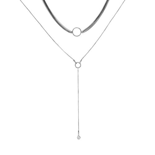 Collier Double Couche Tendance Pour Femme, Pendentif Rond En Strass, Chaine, Bijoux