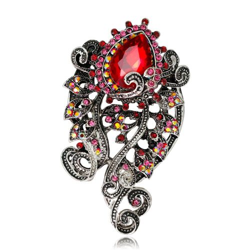 Broche Vintage En Alliage Avec Strass Pour Femme (Rouge)