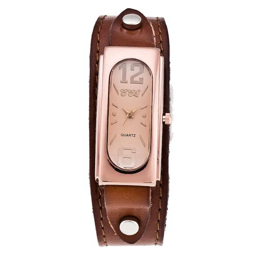 Montre A Quartz Vintage Ccq Pour Homme, Cadran Rectangulaire, Bracelet En Cuir Synthetique Et Alliage (Cafe Clair)