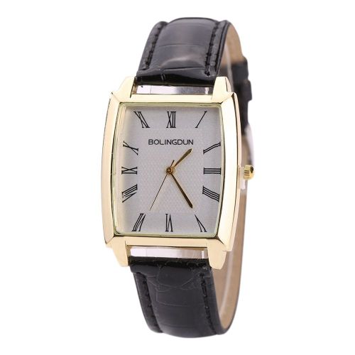 Montre-Bracelet A Quartz Carree En Cuir Synthetique (Bracelet Noir Et Cadran Blanc)