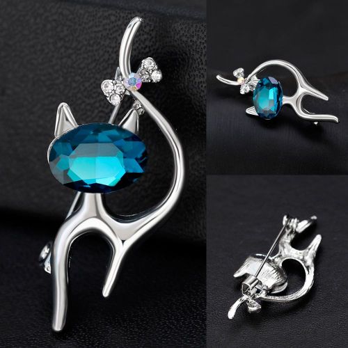 Broche En Alliage Strass En Forme De Chat, Accessoire De Decoration Pour Vetements, Echarpes, Bijoux