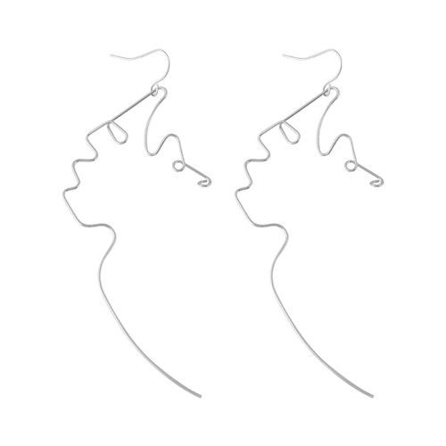 Boucles D'oreilles Pendantes En Alliage Pour Femmes Et Filles, Simples Et A La Mode, Motif Visage Humain Creux, Accessoire De Bijoux En Argent
