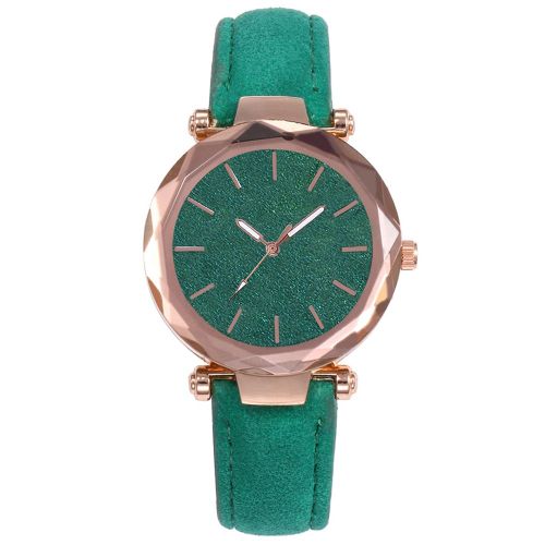 Montre A Quartz Vansvar Pour Femme, Ronde, En Cuir Synthetique, Texture Givree (Verte)