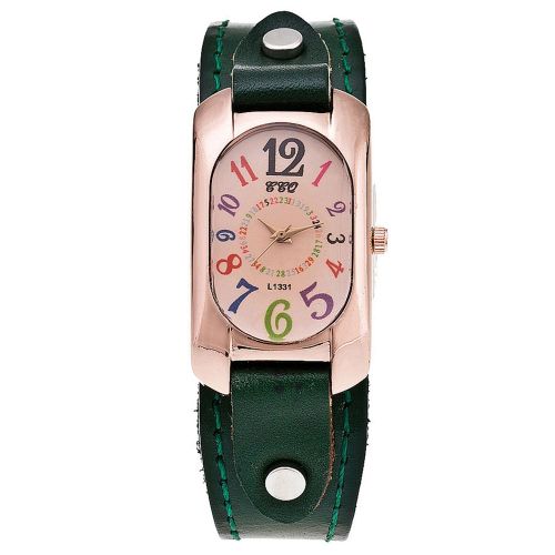 Montre A Quartz Vintage Ccq Pour Homme, Cadran Rectangulaire, Bracelet En Cuir Synthetique Et Alliage (Vert)