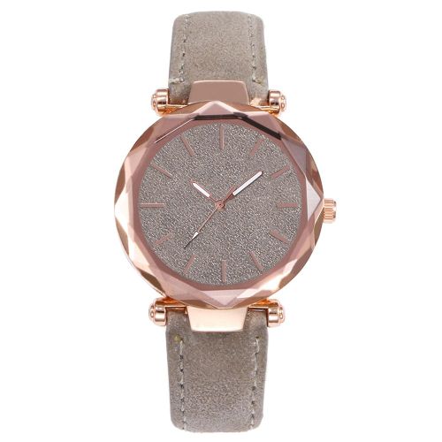 Montre A Quartz Vansvar Pour Femme, Ronde, En Cuir Synthetique, Effet Givre (Gris)