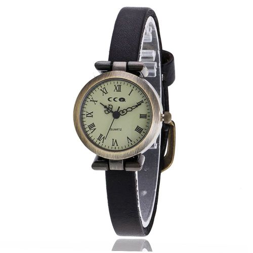 Montre A Quartz Ultra-Fine Ccq Avec Bracelet En Cuir Synthetique Et Chiffres Romains Pour Femme (Noir)