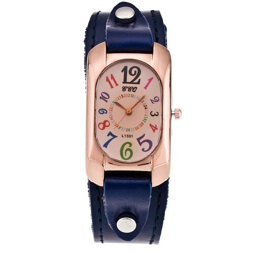 Montre A Quartz Vintage Ccq Pour Homme, Cadran Rectangulaire, Bracelet En Cuir Synthetique Et Alliage (Bleu)
