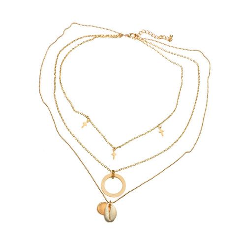 Collier A Trois Couches Avec Pendentif En Forme De Coquillage, Croix Et Cercle