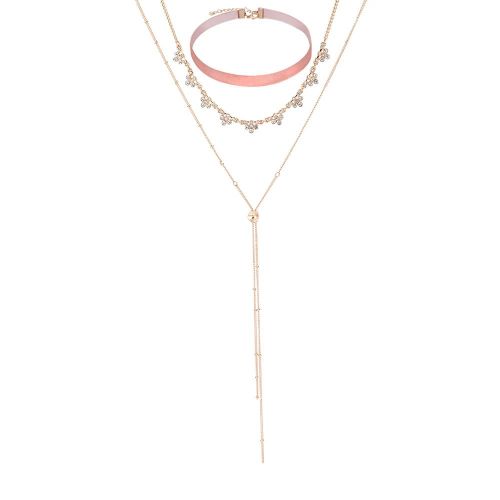 Collier Pendentif Multicouche Trois Pieces Pour Femme Et Fille, Avec Decoration En Strass