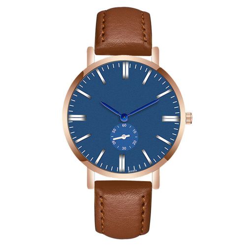 Montre-Bracelet Zhoulianfa Pour Homme, Cadran Bleu, Bracelet En Pu, En Alliage, A Quartz (Cafe)