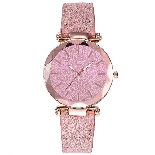 Montre A Quartz Vansvar Pour Femme, Ronde, En Cuir Synthetique, Effet Givre (Rose)
