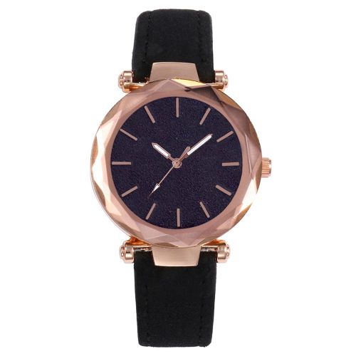 Montre A Quartz Vansvar Pour Femme, Ronde, En Cuir Synthetique, Effet Givre (Noir)