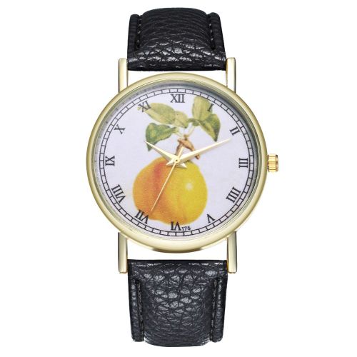 Montre A Quartz Zhoulianfa Avec Bracelet En Cuir Synthetique Et Cadran Fruite, Unisexe Et Decontractee (Noir)
