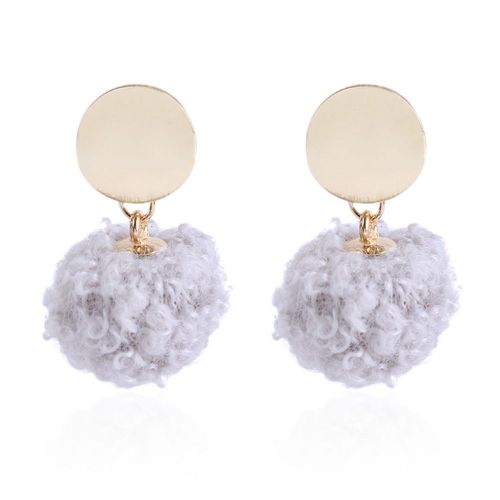 1 Paire De Boucles D'oreilles Pendantes Delicates Et Tendance Pour Femmes Et Filles, Avec Pendentif En Boule De Laine, Bijoux Gris