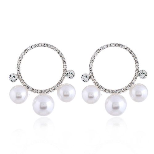 Boucles D'oreilles A Tige En Perles Pour Femmes Et Filles, Accessoire De Decoration, Bijoux Tendance, Ez1206 (Argent)