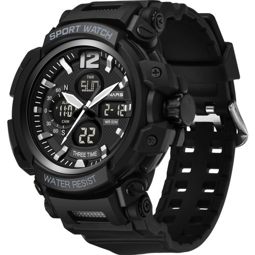 Montre De Sport Panars Pour Homme, Lumineuse, Etanche, Double Fuseau Horaire, Calendrier (Noir)
