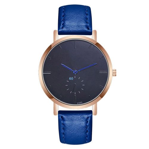 Montre Zhoulianfa Pour Homme, Bracelet En Cuir Synthetique, Cadran A Quartz, Couleur Unie, Pointeur Bleu (Bleu Roi)