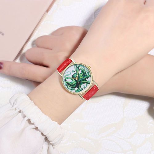 Montre A Quartz Zhoulianfa Avec Bracelet En Cuir Synthetique, Style Decontracte, Unisexe (Rouge)