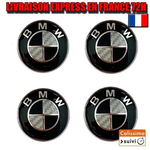 4 X Centre De Roues Cache Moyeu Bmw Fibre De Carbone Noir Logo 56 Mm