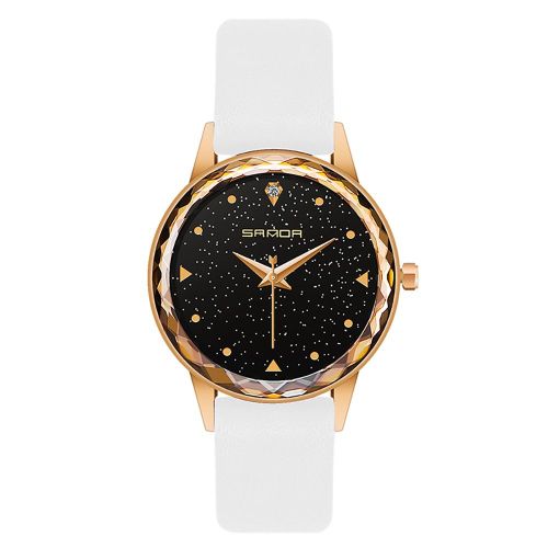 Montre A Quartz Etanche Sanda Avec Cadran Brillant Et Bracelet En Cuir Synthetique (Blanc)