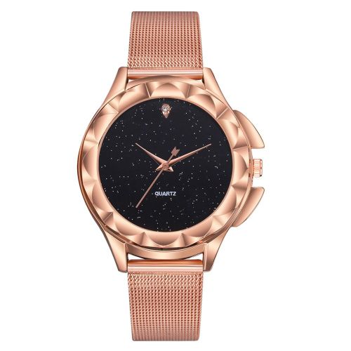 Montre-Bracelet A Quartz Tendance Avec Strass Et Bracelet En Maille Pour Femme (Noir)