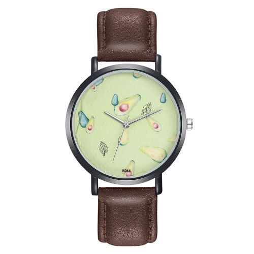 Zhoulianfa Montre-Bracelet A Quartz Tendance Avec Cadran Fruite Pour Homme Et Femme, Bracelet En Cuir Pu, Couleur Cafe