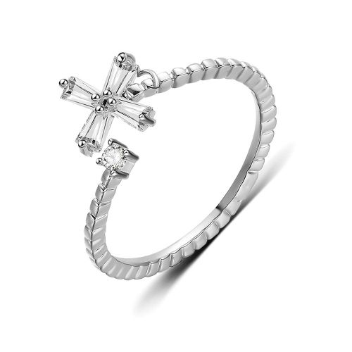 Bague Ouverte Reglable En Cuivre Et Zircon Pour Femme, Style Occidental, Simple Et Croise