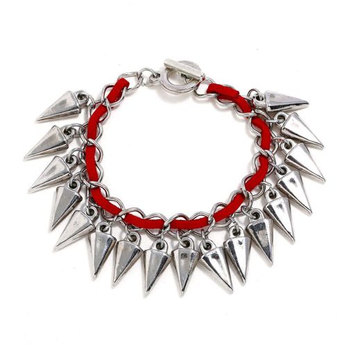Bracelet Tendance En Metal Avec Rivets Triangulaires Et Fermoir A Bascule Pour Femme, Rouge