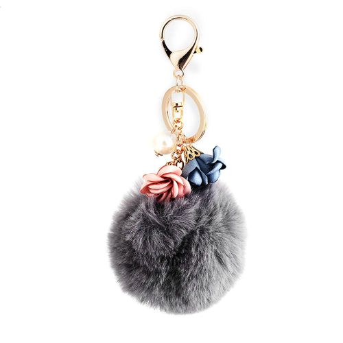 Porte-Cles En Alliage Avec Pendentif En Fausse Perle Et Fleur (Gris)