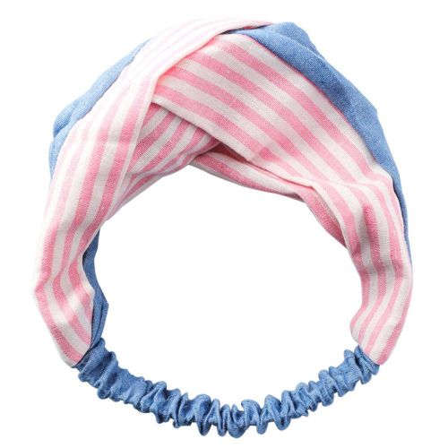 Bandeau Elastique Croise En Tissu Denim Pour Femme (Rayures Roses Et Blanches)