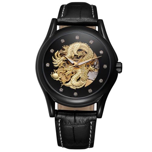 Montre-Bracelet Mecanique Creuse Etanche Forsining Pour Homme (Boitier Noir Et Bracelet Noir)