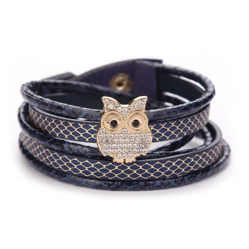 Bracelet A Boutons-Pression Multicouches En Strass, Motif Hibou, A La Mode, Accessoires De Bijoux (Violet)