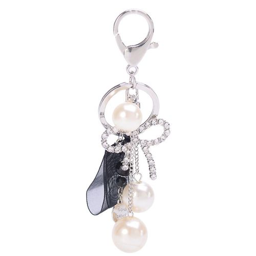 Porte-Cles En Forme De Noud Papillon En Cristal, Joli Porte-Cles, Pendentif Pour Sac A Main, Cadeau (Noir)