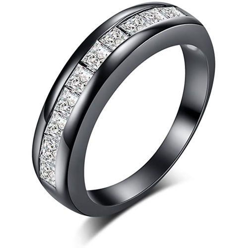 Bague En Cuivre Avec Zircons Blancs, Simple Et Tendance, Cadeau Ideal (Or Noir, 9#)