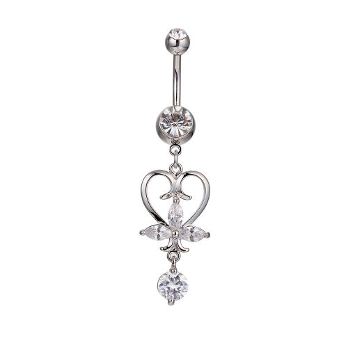 Piercing Pour Le Nombril Avec Pendentif En Forme De Cour Et Zircon (Blanc)