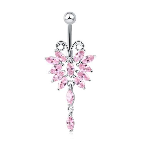 Piercing Pour Le Nombril Avec Pendentif En Forme De Cour Et Zircone (Rose)