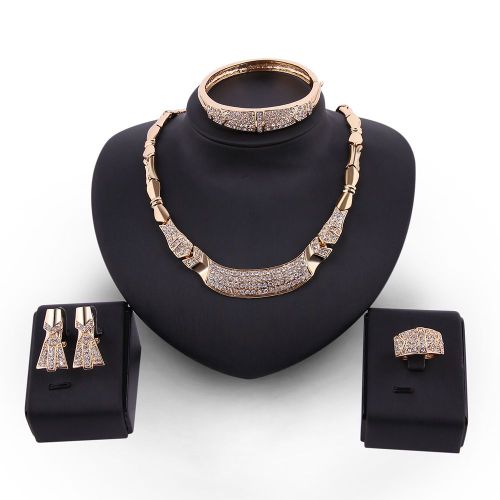 Ensemble De Bijoux De Mariage Pour Femmes, Collier, Boucles D'oreilles, Bague, Bracelet, Decoration De Strass De Luxe