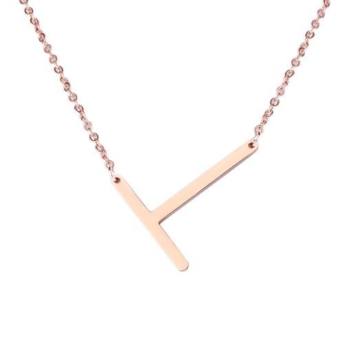 Colliers Tendance En Acier Inoxydable Avec Pendentif En Forme D'alphabet, Couleur Or Rose T