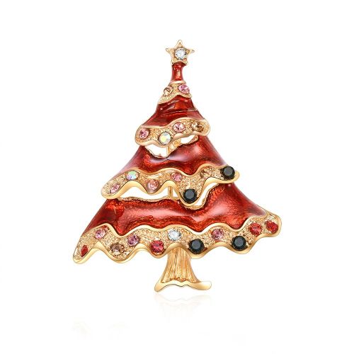 Broche Sapin De Noel En Alliage Et Strass, Accessoire Tendance Pour Vetements, Bijoux, Cadeau (Rouge)