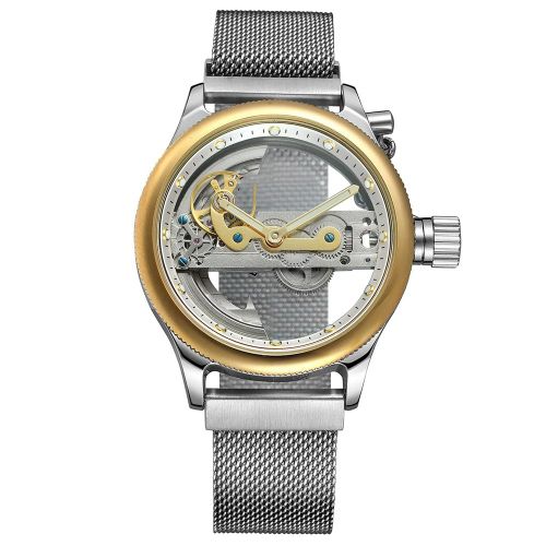 Montre Automatique De Luxe Pour Homme Forsining, Bracelet Rond En Acier Inoxydable (Blanc Dore)