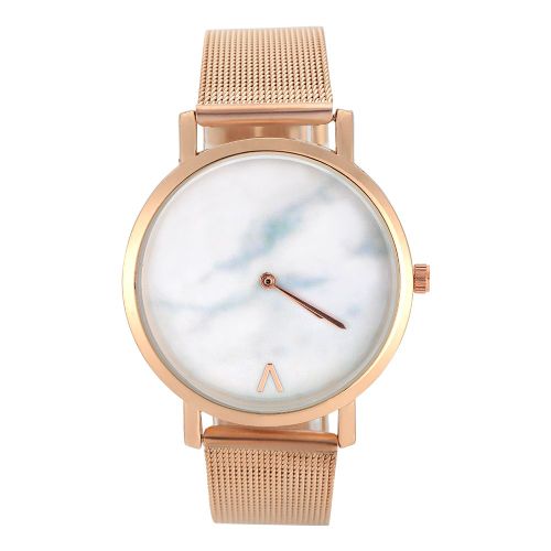 Montre-Bracelet A Quartz Analogique Pour Femme, Cadran Rond Blanc, Maille En Acier Inoxydable (Or Rose)