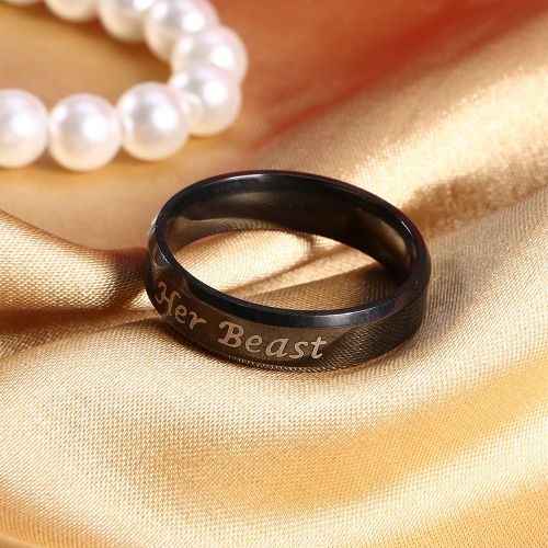Bague Tendance En Acier Titane Pour Homme Et Femme, Bijou Avec Lettres Decoratives (Noir 10)
