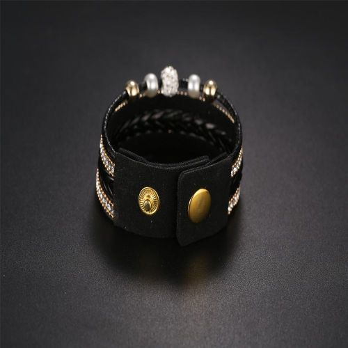 Bracelet En Velours Et Strass Tendance, Accessoires De Bijouterie Tisses Avec Perles (Noir)