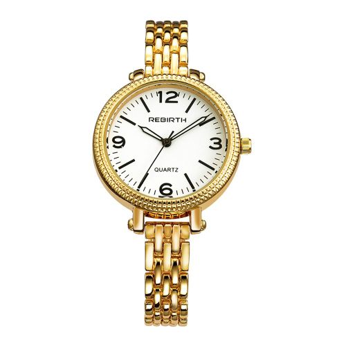 Montre-Bracelet A Quartz Rebirth Re015 Pour Femme, Cadran Rond (Bracelet Dore, Cadran Blanc)
