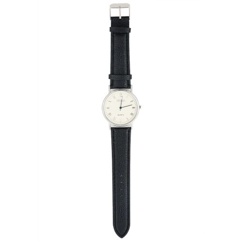 Montre-Bracelet Analogique A Quartz Ronde Avec Bracelet En Pu Et Lumiere Bleue (Bracelet Noir Et Cadran Blanc)