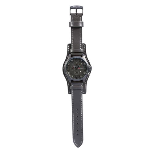 Montre A Quartz Analogique Curren Pour Homme, Bracelet En Cuir, Boitier En Alliage, Bracelet Noir