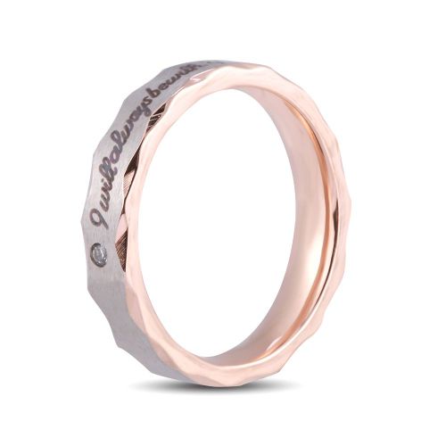 Bague De Fiancailles Ronde En Acier Titane Avec Strass Pour Homme Et Femme (6# Or Rose)