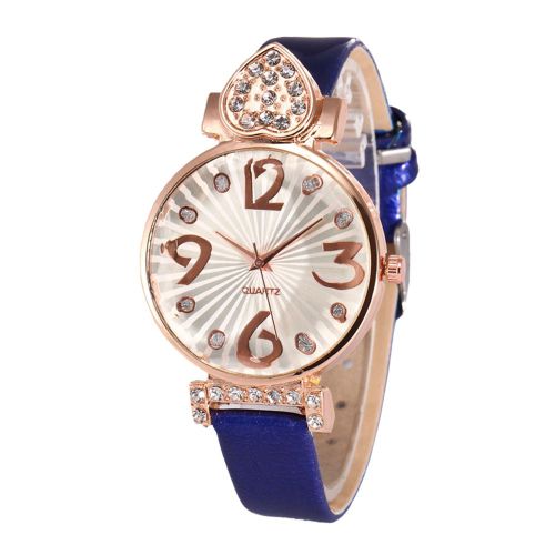 Montre Zhoulianfa En Alliage Avec Strass Et Bracelet En Cuir Synthetique Pour Femme (Bleu)