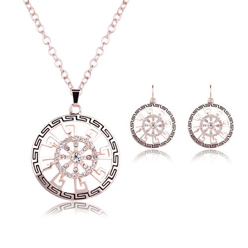 Ensemble De Bijoux Vintage Pour Femmes, Collier, Boucles D'oreilles, Pendentif En Forme De Cercle, Decoration En Cristal