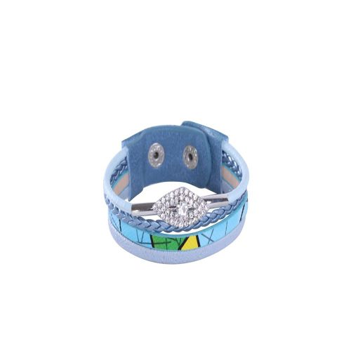 Bracelet En Alliage Avec Strass Oil, Bouton Pression, Tricote, Dragonne, Unisexe, Bleu Pale